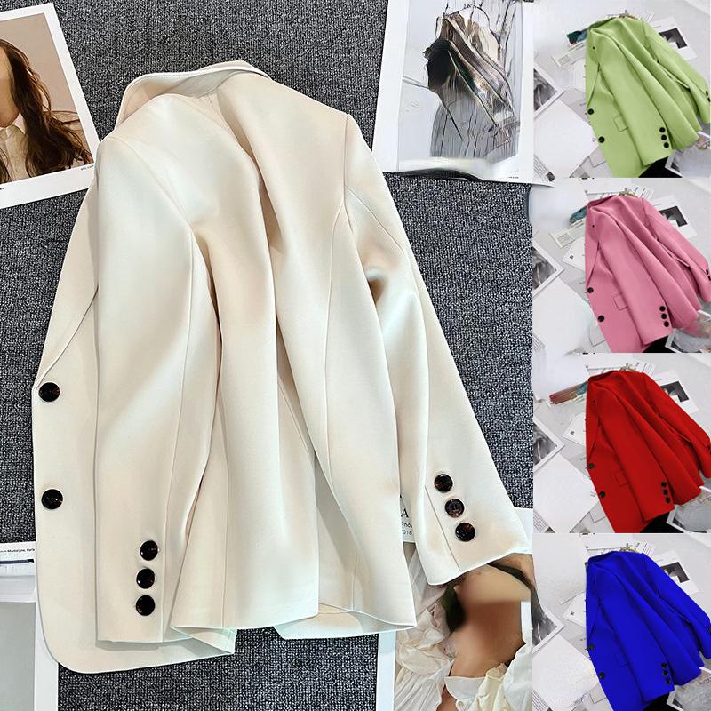 Dámské jednobarevné černé knoflíčkové sako s dlouhým rukávem cardigan korejská móda ležérní vícebarevné sako sako