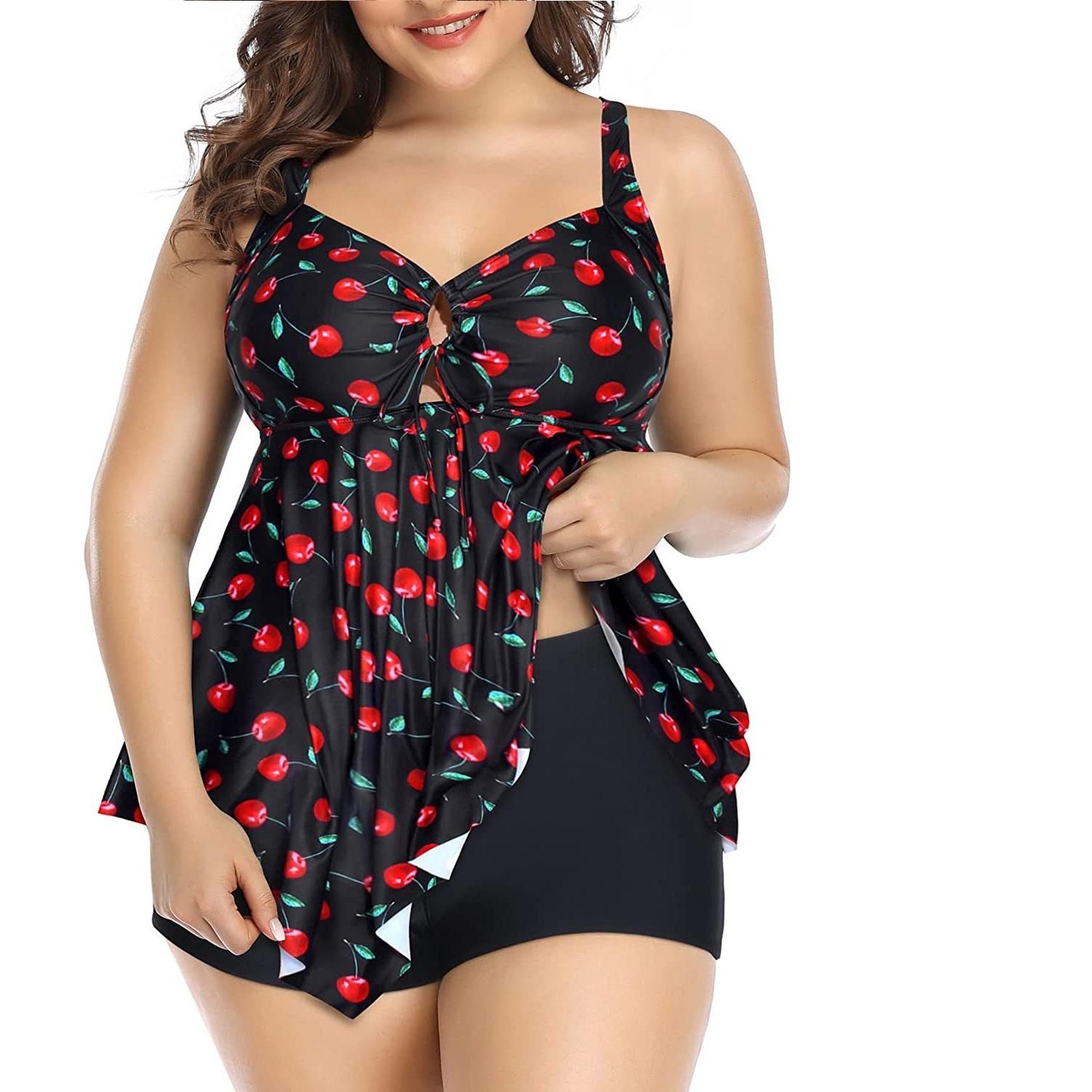 

Купальники больших размеров для женщин с цветочным принтом и высокой талией, боксеры, спа-танкини, комплекты, пляжная одежда, купальные костюмы 3XL розовый