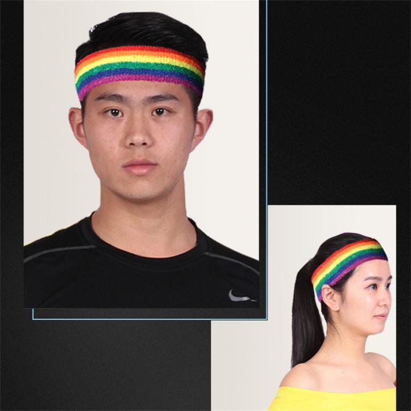 Frauen Männer Buntes Regenbogen Stirnband Handgelenkwickel Sportzubehör Yoga Laufen Breit Elastisch Weich Stirnband Lässige Kopfbedeckung