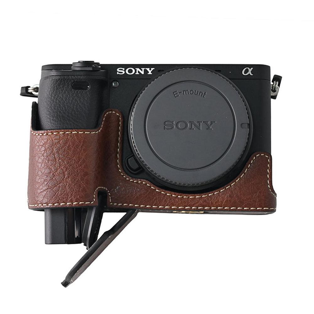 Litchi Magnetic PU Leather Camera Half Case For Sony A6300 A6400 A6000 A6100 Bottom Opening Cover