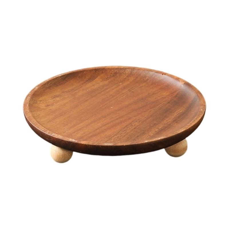Traditional Japanese Elevated Serving Tray Natural Finish High Foot Display Tray for Food Fruits and Decors Storage