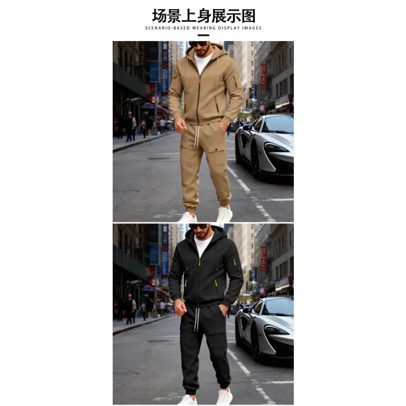 Mens Heavyweight Fleece Loose Hooded Sweatshirt And Pants Casual Sport Two Piece Set