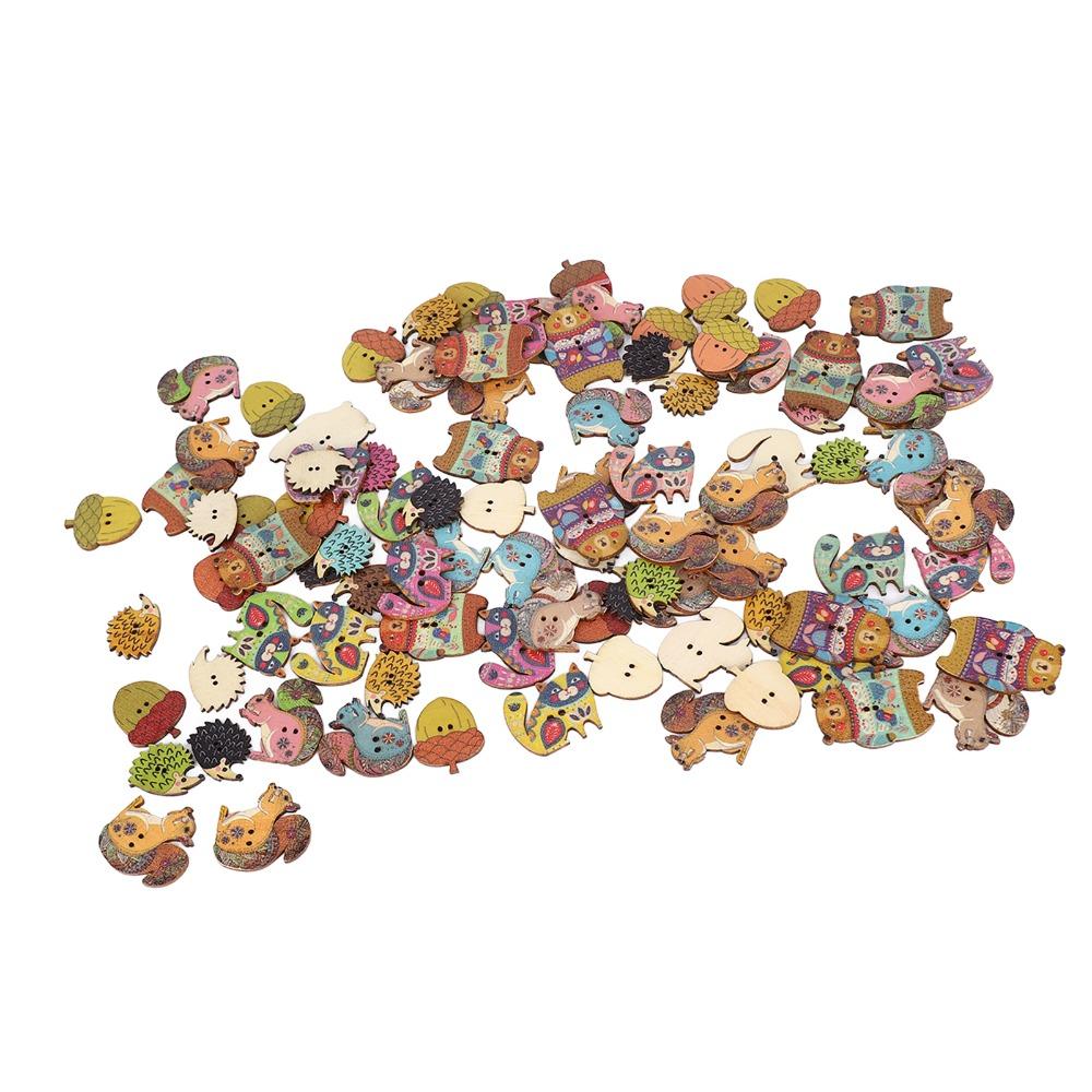 100pcs Assorted Colors Wood Buttons 1.18in Long Animal Buttons Craft Buttons DIY Decoration