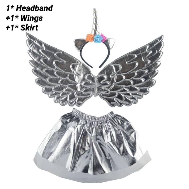 Unicorn Children Costume Headband Skirt Wings Party Clothing Outfit Performance