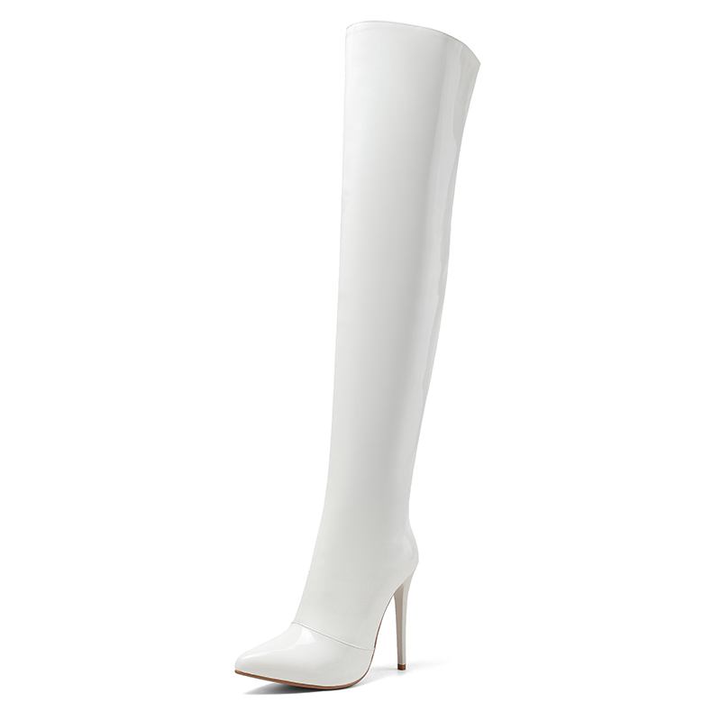 Krazing Pot Podzimní zimní boty z mikrovlákna Super vysoké podpatky podpatky Plus vel. 46 Noční klub Ženy zahřejí Kozačky nad kolena