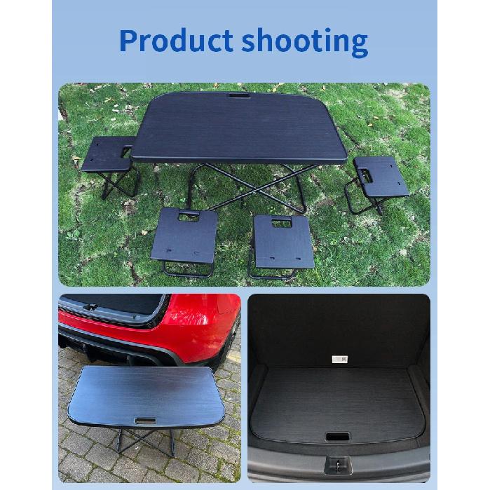 For Tesla Model Y/Juniper Travel Folding Camping Picnic Table Fits Rear Trunk Portable Folding Boot Table with Chairs Set