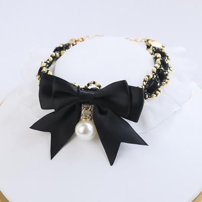 Cute Dog Collar Lace Bowknot Pearl Cat Necklace Sweet Neck Decoration Elegant Gentle Puppy Necktie Kitten Bibs Pet Supplies