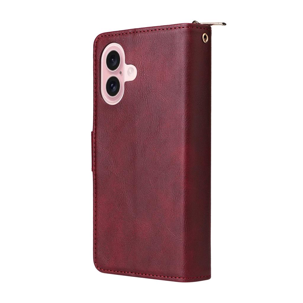 For iPhone 17 Case Zipper Pocket 9 Card Slots PU Leather Phone Cover with Hand Strap