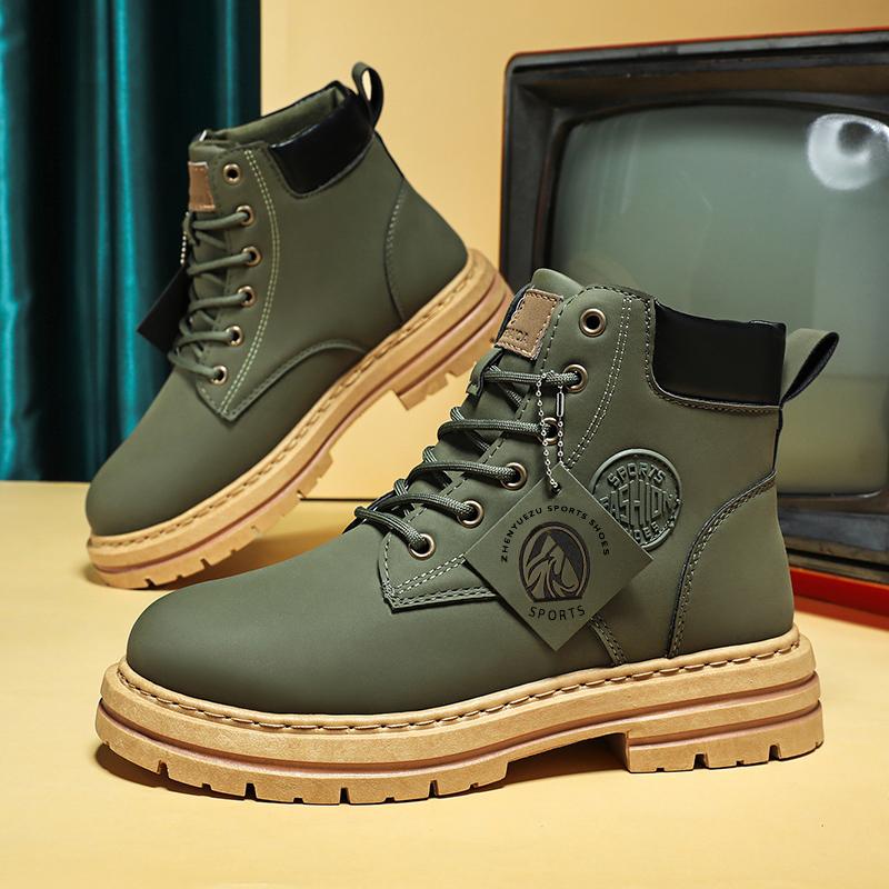 Men Shoes Fashion Motorcycle Boot Waterproof Leather Boots Spring Lace-Up Platform Boot New High Top Boots for Men Botas Hombre