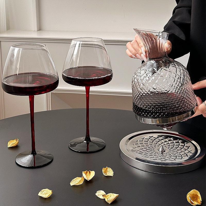 BOLTIFY Crystal Glass 360 Degree Rotating Decanter Drum 1500ml Decanter Wine Dispenser Inflator Mirror Kettle Decoration Gift