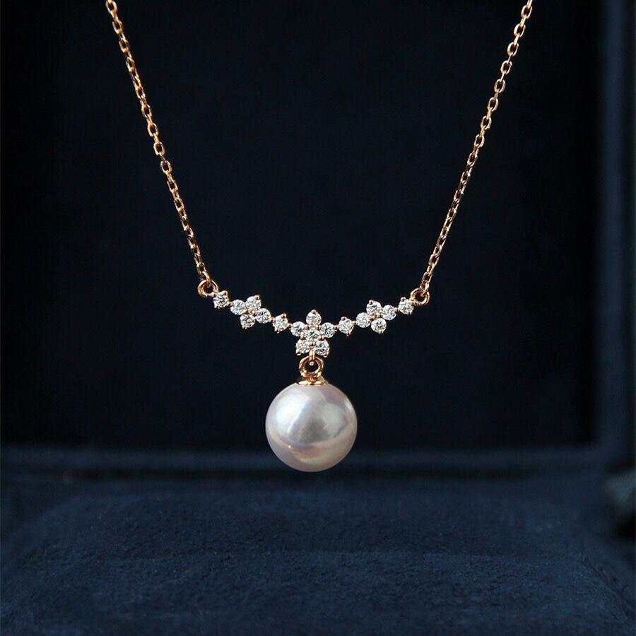 Cherry Blossom S925 Sterling Silver White Gold-Plated Zircon and Aurora Pearl Pendant Necklace S925 Silver