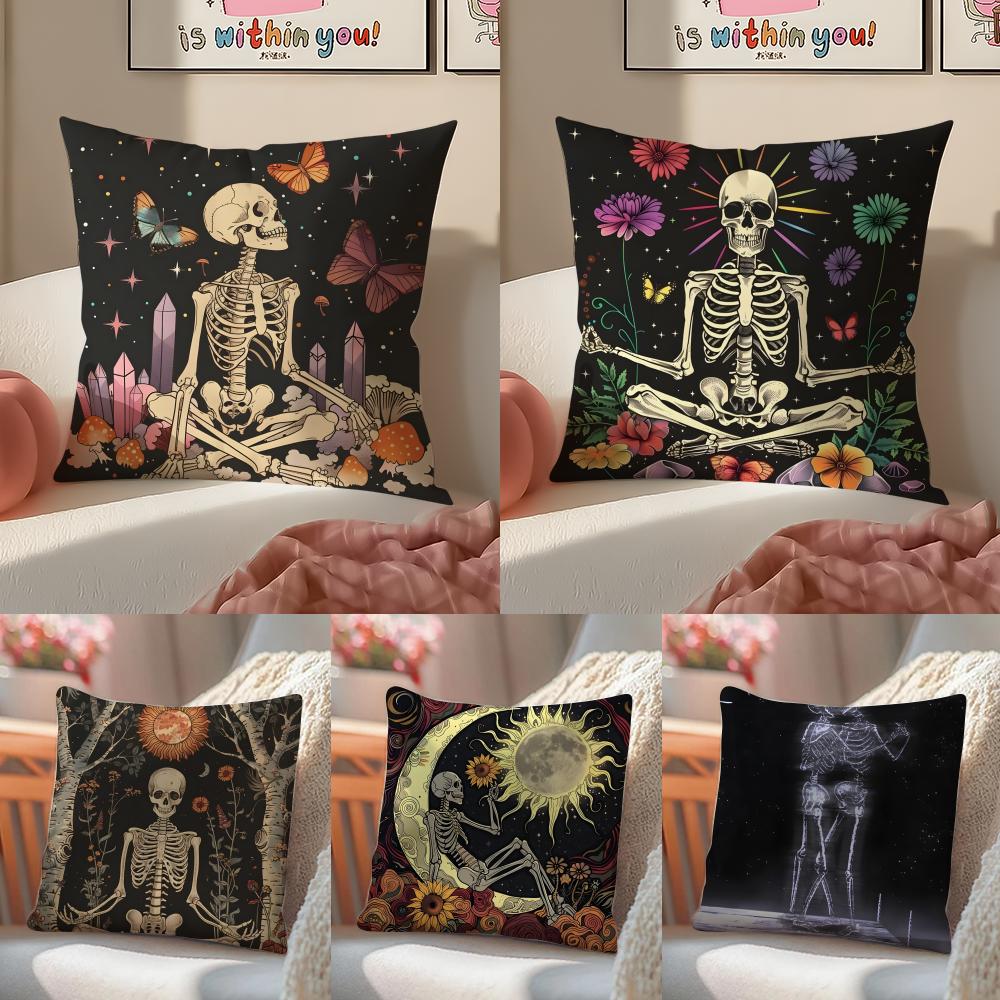 Personalized Art Skeleton Display Pillow Case Pattern Printed Pillowcase For Living Room Sofa Cushion Cover & Bedroom Decor