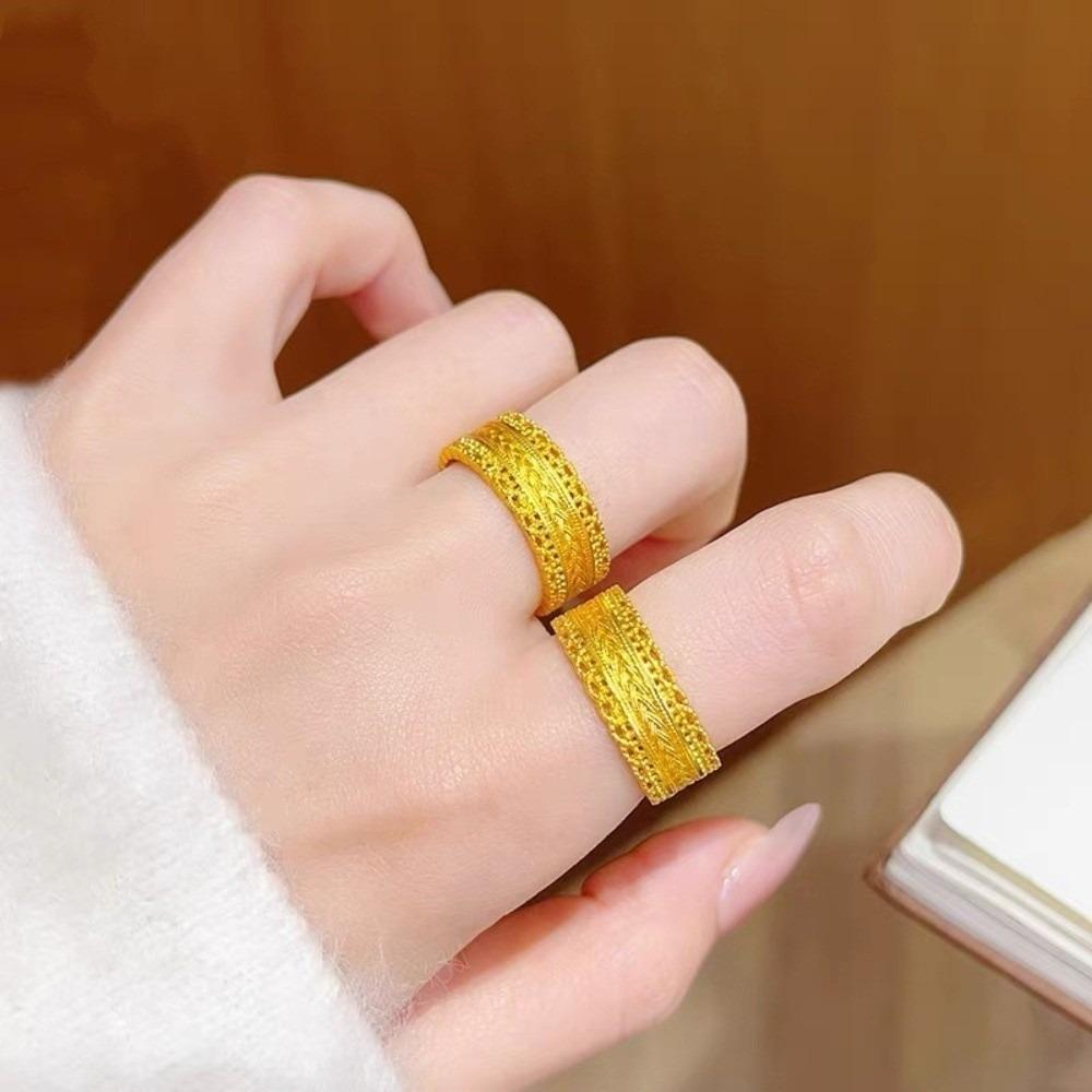 Elegant Sandy Gold Filigree Ring Weave Design Ancient Ring Classic Banquet Jewelry Women