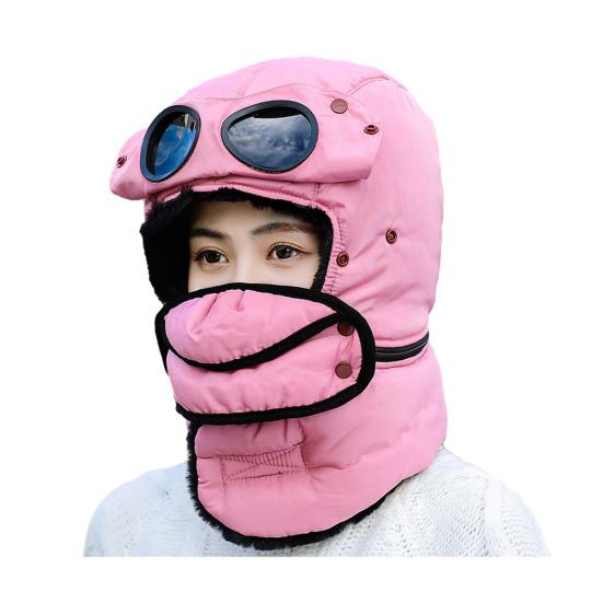 Lei Feng Hat Winter Thermal Hat with Goggles 3-in-1 Trapper Aviator Hat Face Guard Earmuffs Winter Snowmobiling Hiking Cold Weather Headgear