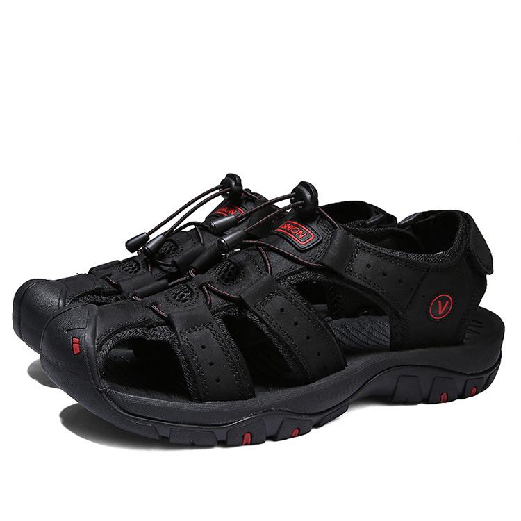 

Летние мужские дышащие сандалии, пляжная повседневная обувь, обувь цвета морской волны на толстой подошве с закрытым носком для пешего туризма, рыбалки 48 чёрный