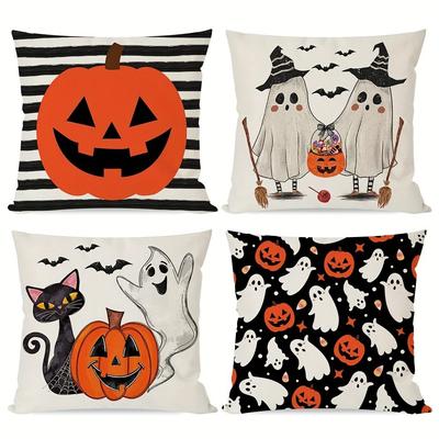 Halloween Magic: Pumpkin, Ghost, Cat & Spooky Patterns Pillow Covers Sofa Cushion Cover Holiday Party Decoration Gift