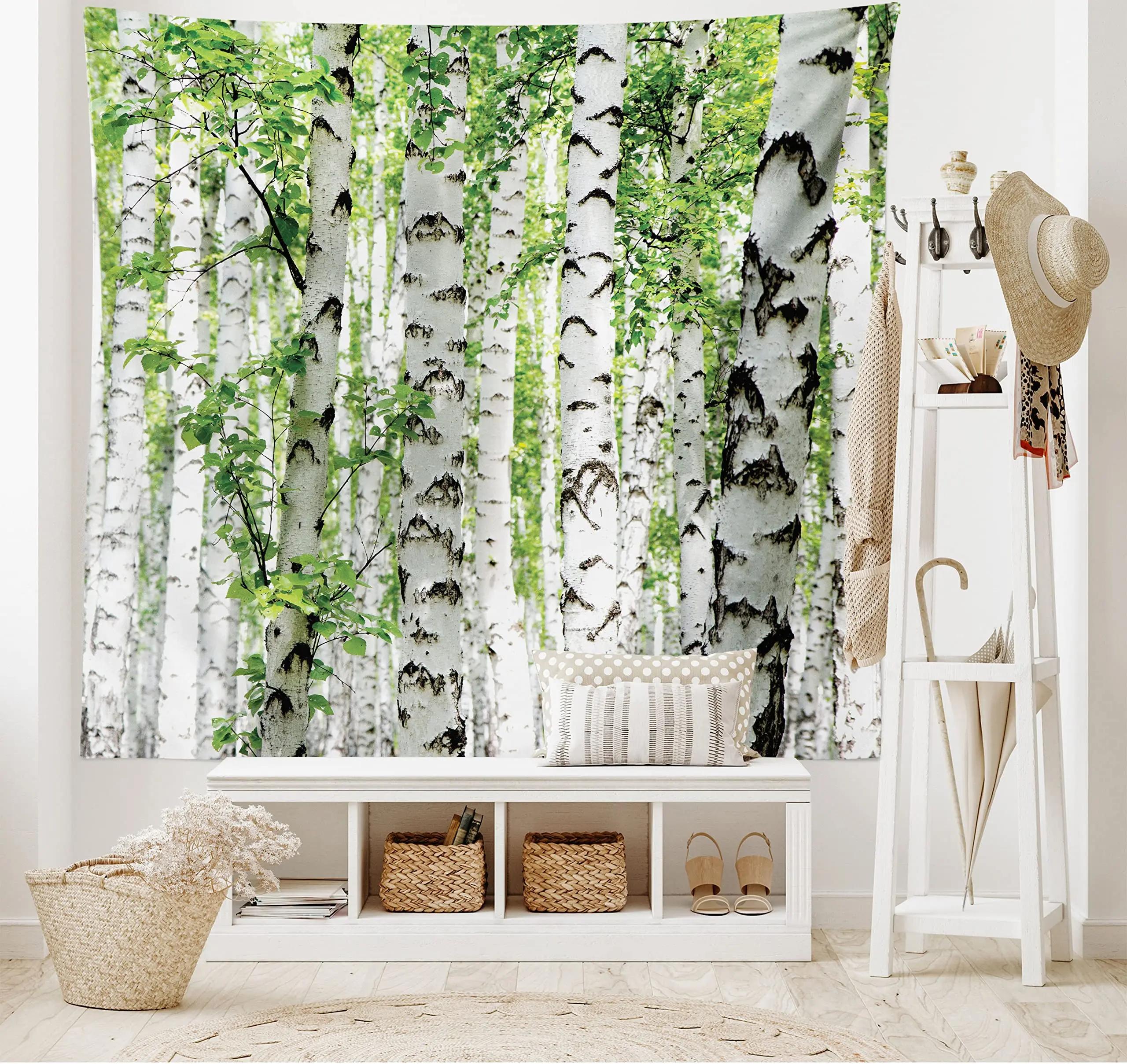 

Forest TapestryAutumn Birch Forest Yellow Leaves Woodland Seasonal Nature PictureWall Hanging for Bedroom Living Room Dorm 74x94cm(29x37in)