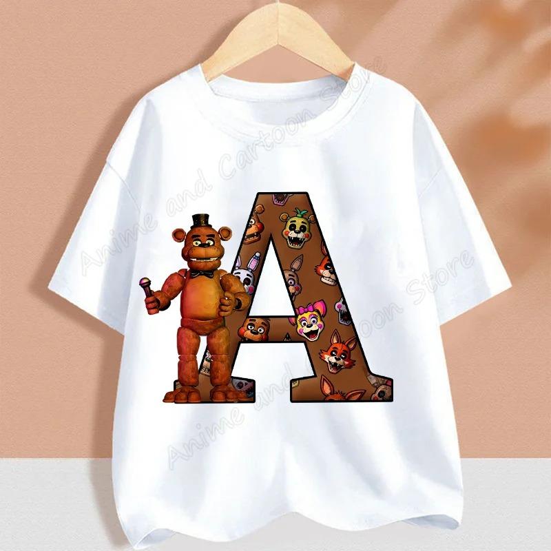 Fnafs Children T-shirt Five Nights At Freddys Letter Tee Top Round Collar Clothing Kawaii Summer Short Sleeve Kids Clothes Gift