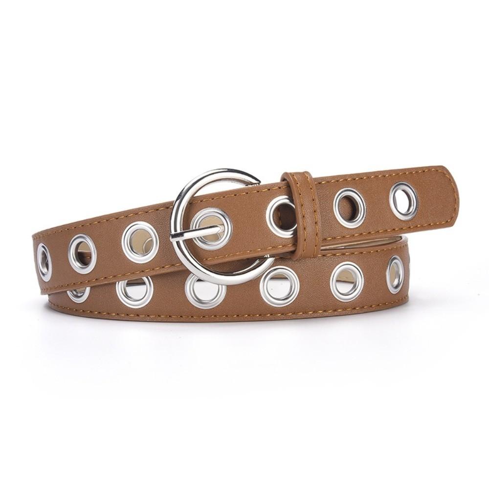 Durable Punk Rock Waistband Textured Silver Round Buckle Belt Alternative Fashion Blogger верблюд