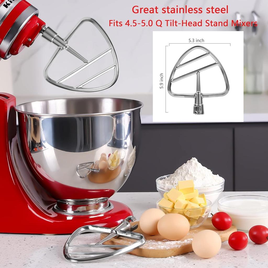 Beater Blade for Kitchenaid Mixer Tilt-head 4.5-5.0 Qt Stand Mixers, Stainless Steel Dishwasher Safe, Perfect Pastry Paddle Attachment
