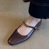Shallow Mouth One-word Buckle Black Mary Jane Shoes Women's Retro Flat Bottom Comfortable Versatile Square Head Small Single Shoes