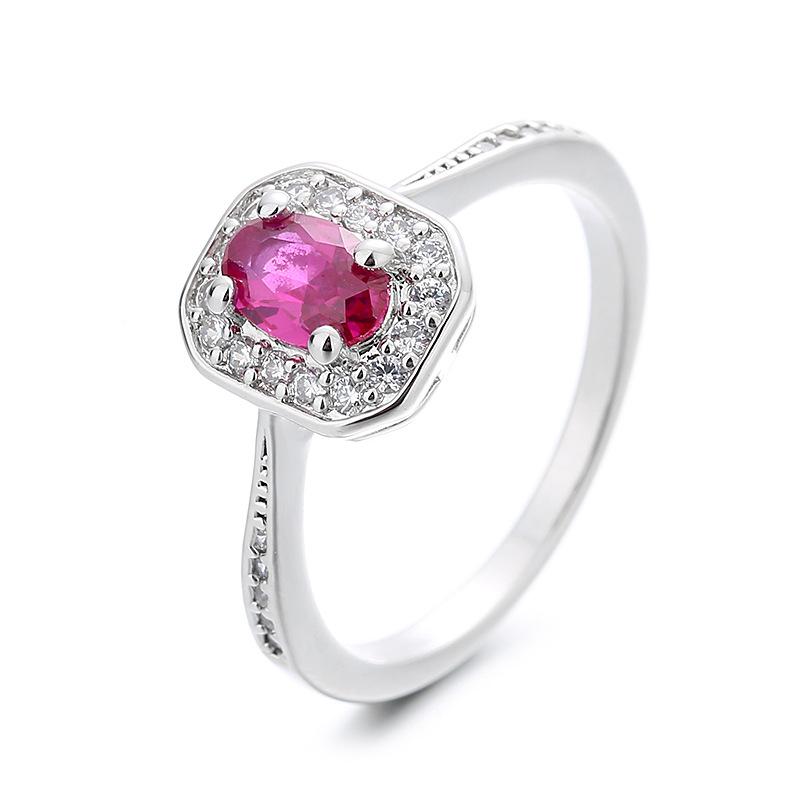 Classic Oval Blue Yellow Red Green Zircon Square Wedding Band in Silver Gold for Women