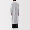 MUJI Women's Washed Broad Stand Collar Long Sleeve Dress, Dark Navy Stripe, Size L, BC2LUA5S