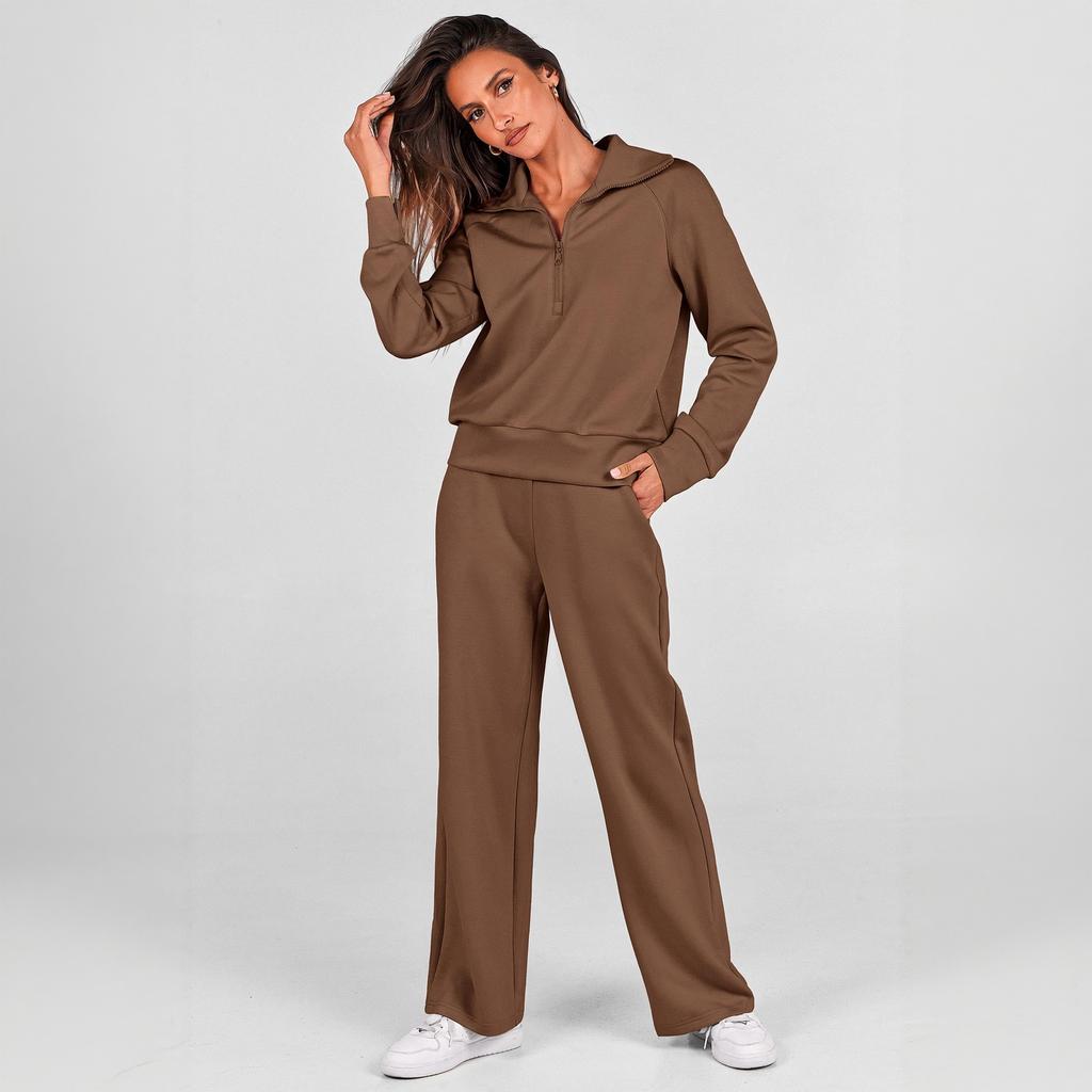 Women's Zip Up Long Sleeve Hoodie and Wide Leg Pants Activewear Set
