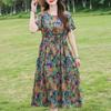 Plus Size Women's Long Dress Summer  Short Sleeve Vintage Print Dress for Women