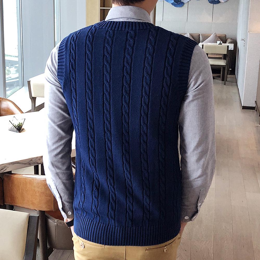 Men's Wool V-Neck Vest - Sleeveless, Thick Knitted Waistcoat for Fall/Winter