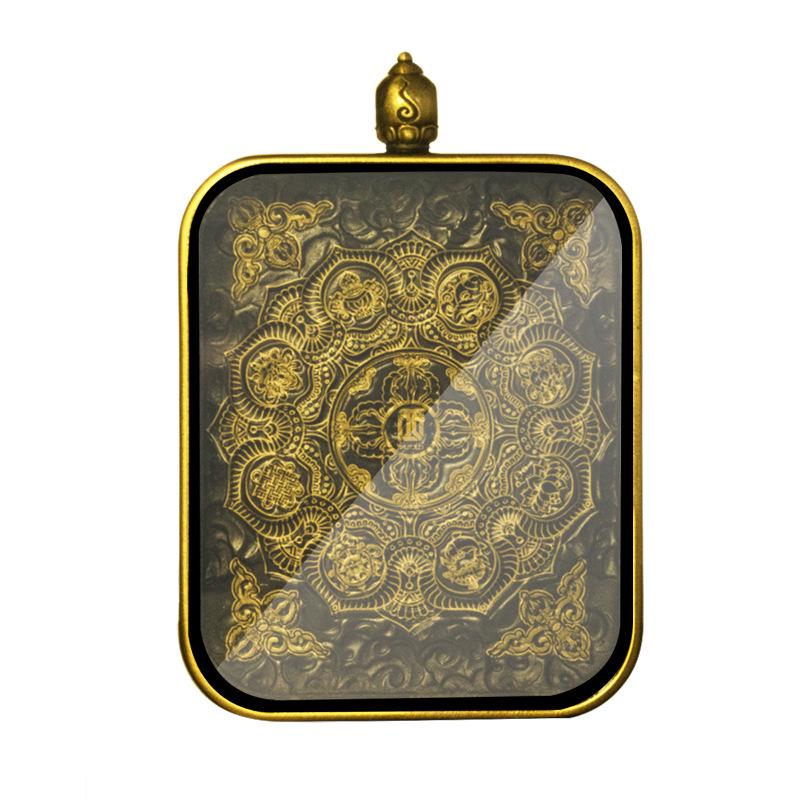 Authentic Sterling Silver & Brass Eight Auspicious Symbols Pendant Thangka Ga'u Box with Exquisite Relief from Nepal