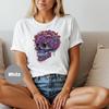 Personalized Psychedelic Skull T-shirt, Custom Name Floral Skeleton Shirt, Spooky Halloween Tee, Trippy Gothic Graphic, Unisex Cotton