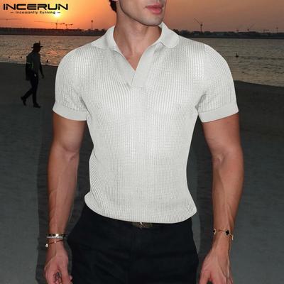Summer Men Lapel Neck Short Sleeve Hollow Out Mesh Tops Shirts