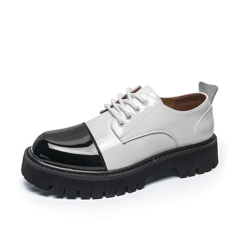 Herren-Loafer im britischen Stil mit Farbblöcken aus Leder: Schnürschuhe Freizeit mit dicken Sohlen, Große Größen, zum Hineinschlüpfen. Size 46 schwarz/weiß