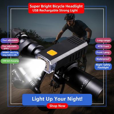 Super Bright Bicycle Headlight USB Rechargeable Strong Light Long-range MTB Front Lamp Waterproof Night Riding Safety Flashlight