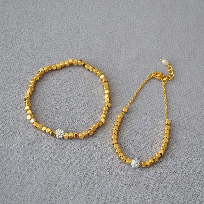 

French Chic Irregular Faceted Square Bead Gold-Plated Elastic Bracelet