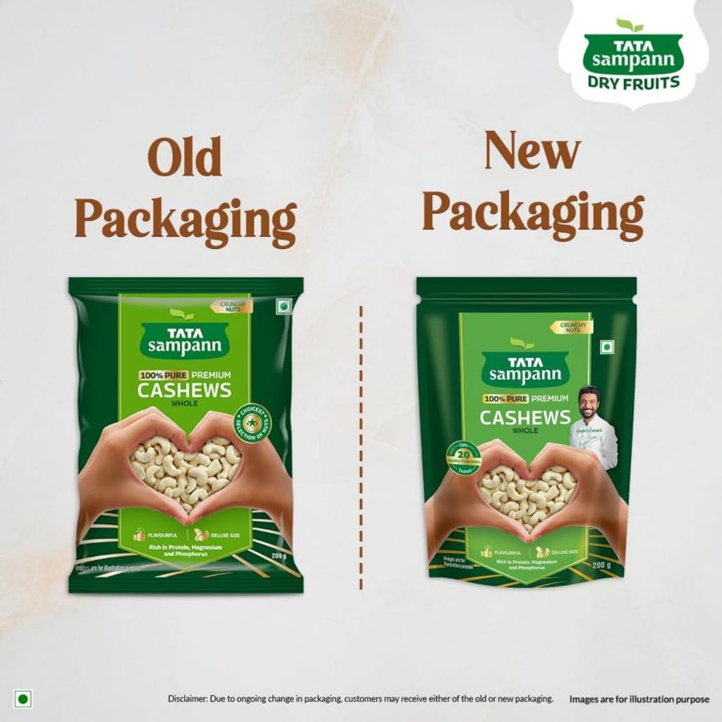 Tata Sampann Pure Cashews Whole/Kaju, 200g, Nutritious & Delicious, Premium Kaju nuts, Rich in Protein, Magnesium & Phosphorus, Deluxe Size & Cru