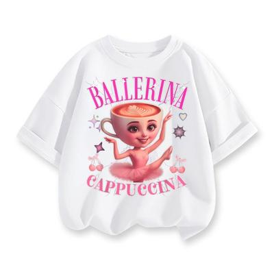 Cappuccina Ballerina Funnu Meme Brainrot Italiano T-shirt in Cotone per Bambini Estiva a Maniche Corte Girocollo T-shirt Casual per Bambini