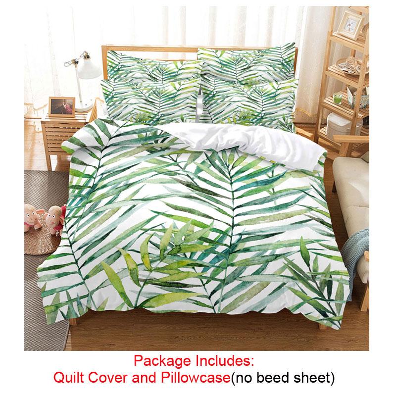 Quilt Duvet Cover Bedding Set Pillowcase Linens Green Plant 3D Queen King Size Double Bed Full Single 220x240 200x200 Bedroom