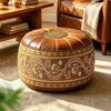 Rund Form Fyllbar Ottoman Pouf PU-läder Golvsitskudde Ny Förvaringsottoman Vardagsrum