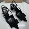 Pointed Toe Women Shoes Woman 2025 Spring Black Retro Bow Decoration High Heels Shallow Slingbacks Elegant Ladies Pumps