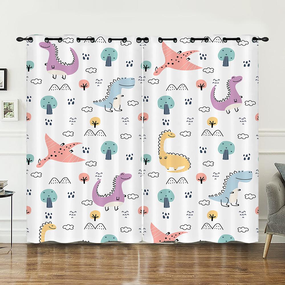 Curtain Tyrannosaurus Rex Skeleton Dinosaur Sunshade Digital Printing Blackout Curtain Punching
