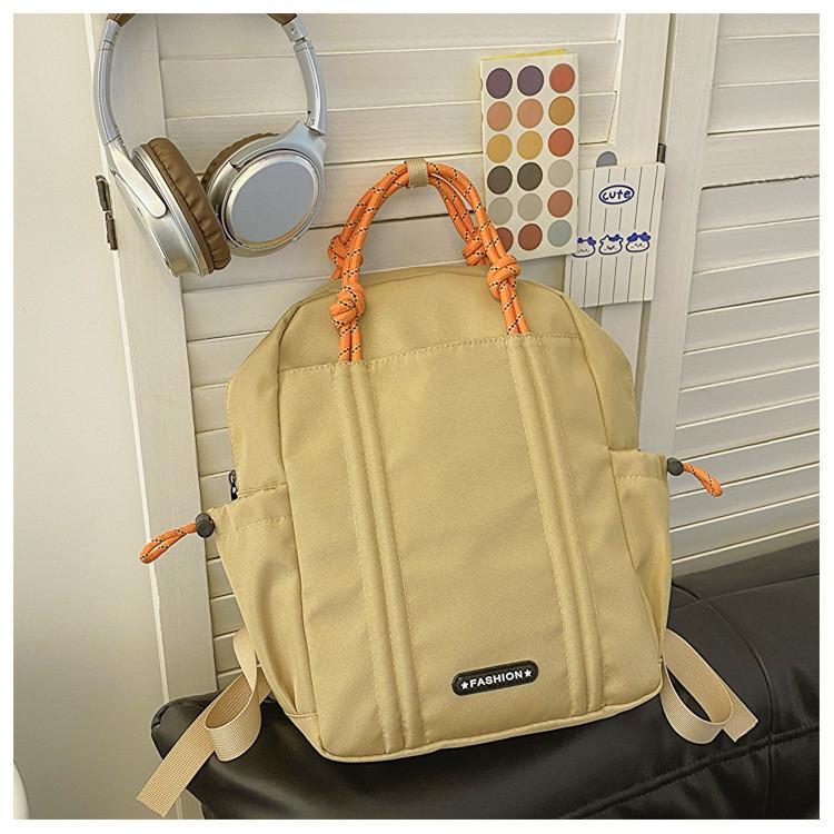 

Stylish Breathable Canvas Backpack For Kids Modern Trendy Drawstring Design Khaki Small