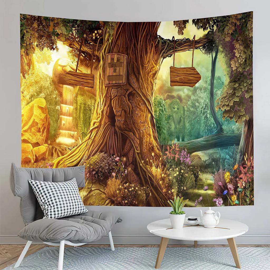 Fairy Tale Forest Tapestry Natural Tree of Life  Elf  Home Living Room Bedroom