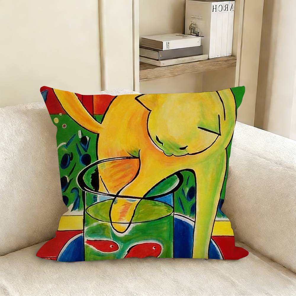 Funny Artistic Cat Painting Pillow Cover Sofa Cushion Cover Home Room Decoration Children Gift