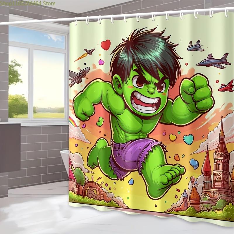 1pc The Hulk Cartoon Shower Curtain, Polyester, Machine Washable with Hooks, Vibrant Superhero Design for Bathroom Decoration,