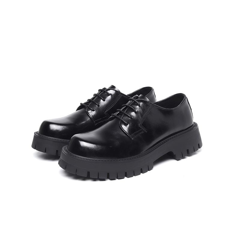2025 Spring Youth Round Toe Low Heel Lace-up Casual Leather Work Shoes