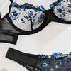 2-teiliges Set mit sexy, mit Blumen bestickten BH-Slips, verstellbaren Trägern, ausgeschnittenen, ungepolsterten Unterwäsche und mittelhohem Höschen