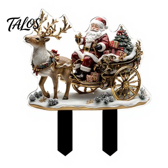 Christmas Reindeer Lawn Ornaments Elf Garden Stake, Santa Sleigh Acrylic Yard Stakes Sign, Outdoor Holiday Decoration for Pathway Winter Fairy