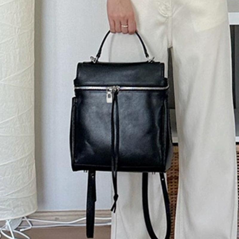 Cowhide lunch box backpack women's genuine leather portable shoulder schoolbag versatile fashion large capacity commuter backpack